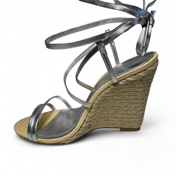 Schutz Women's Deonne Metallic Silver Leather Wedge Sandal Sz 7 NEW IN BOX - Picture 6 of 14